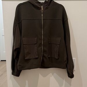 Mango Women's Olive Green Lightweight Hooded Zip Jacket